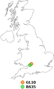 map showing distance between GL10 and BS35