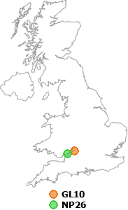 map showing distance between GL10 and NP26