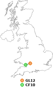 map showing distance between GL12 and CF10