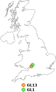 map showing distance between GL13 and GL1