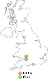 map showing distance between GL16 and BS3
