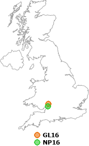 map showing distance between GL16 and NP16