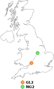map showing distance between GL2 and NG2