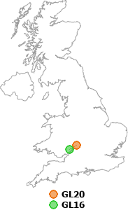 map showing distance between GL20 and GL16