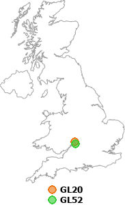 map showing distance between GL20 and GL52