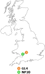 map showing distance between GL4 and NP20