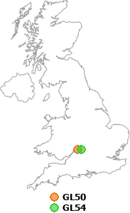 map showing distance between GL50 and GL54