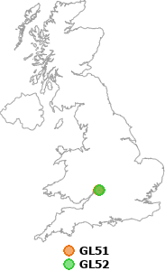 map showing distance between GL51 and GL52