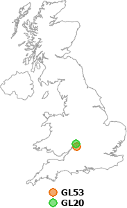 map showing distance between GL53 and GL20