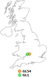 map showing distance between GL54 and GL1