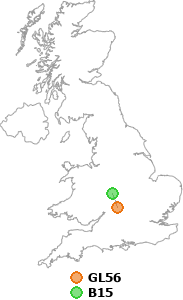 map showing distance between GL56 and B15