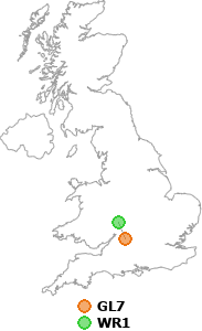 map showing distance between GL7 and WR1