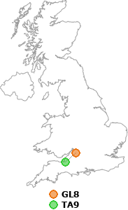 map showing distance between GL8 and TA9