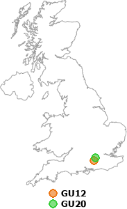map showing distance between GU12 and GU20
