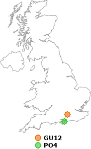 map showing distance between GU12 and PO4