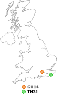 map showing distance between GU14 and TN31