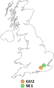 map showing distance between GU2 and SE1