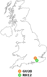 map showing distance between GU20 and RH12