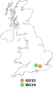 map showing distance between GU21 and RG14