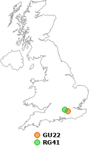 map showing distance between GU22 and RG41
