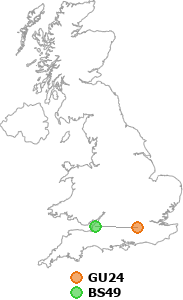 map showing distance between GU24 and BS49