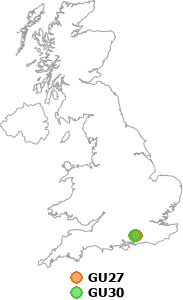 map showing distance between GU27 and GU30