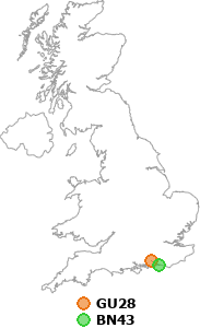 map showing distance between GU28 and BN43