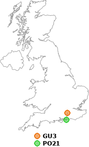 map showing distance between GU3 and PO21