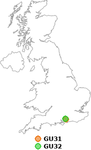 map showing distance between GU31 and GU32