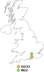 map showing distance between GU33 and RG2