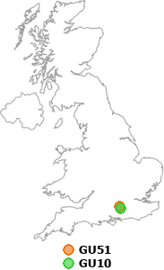 map showing distance between GU51 and GU10