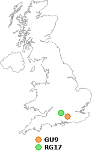 map showing distance between GU9 and RG17