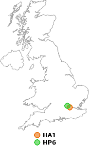 map showing distance between HA1 and HP6