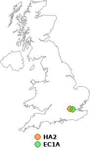 map showing distance between HA2 and EC1A