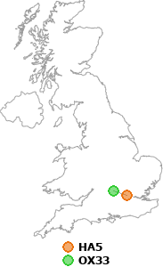 map showing distance between HA5 and OX33