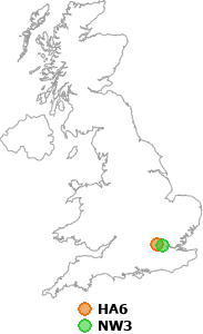 map showing distance between HA6 and NW3