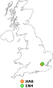 map showing distance between HA8 and EN4