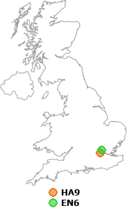 map showing distance between HA9 and EN6