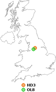 map showing distance between HD3 and OL8