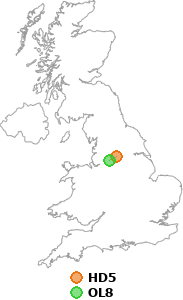 map showing distance between HD5 and OL8