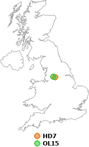 map showing distance between HD7 and OL15