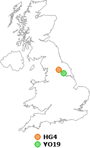 map showing distance between HG4 and YO19