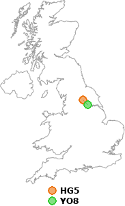 map showing distance between HG5 and YO8
