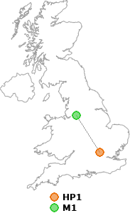 map showing distance between HP1 and M1