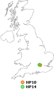 map showing distance between HP10 and HP14