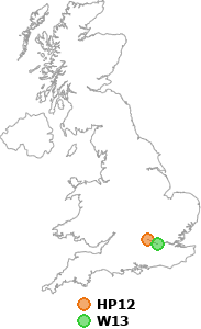 map showing distance between HP12 and W13