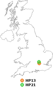 map showing distance between HP13 and HP21