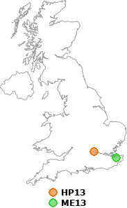 map showing distance between HP13 and ME13
