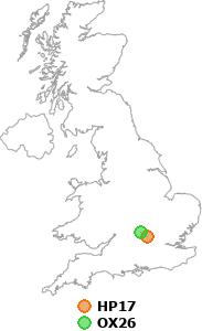 map showing distance between HP17 and OX26