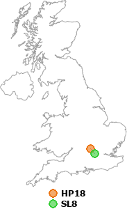 map showing distance between HP18 and SL8